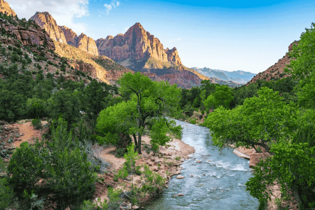 Zion National park, Watchman Campground with mountains
