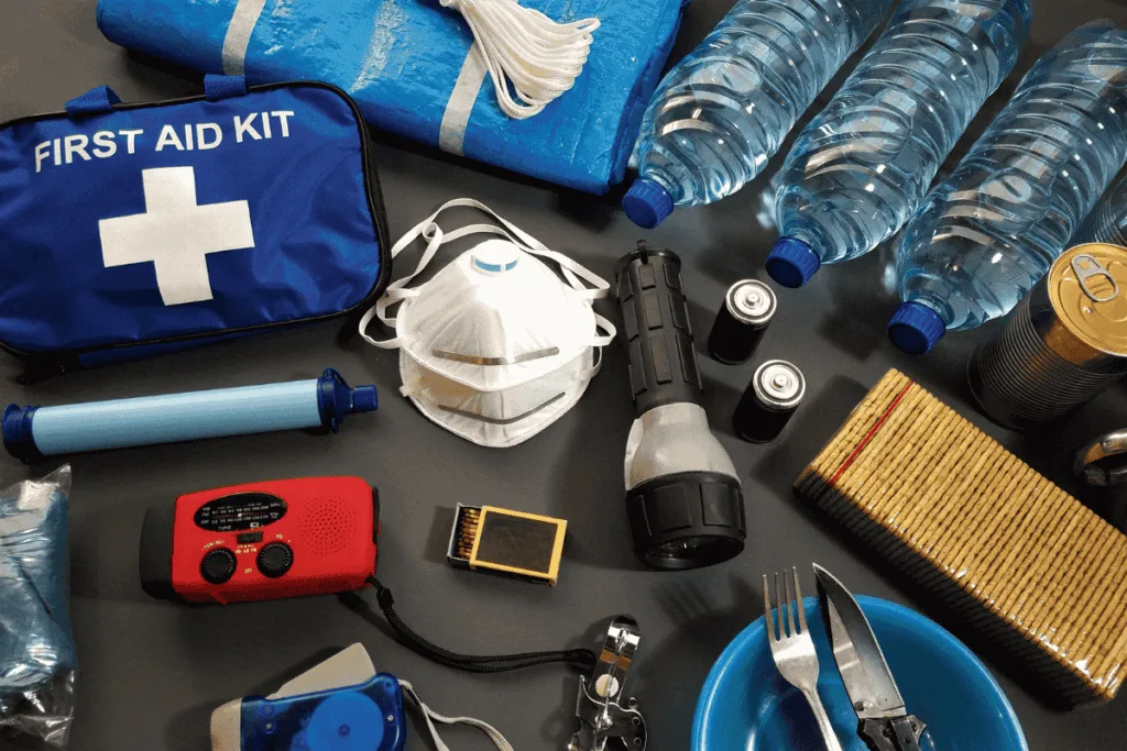 First aid kit with essentials for camping